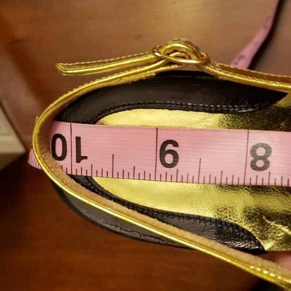 Silvia Florentina Silvia 8N Black & Gold Leather & Satin Sling Back EUC inBx - Picture 11 of 14